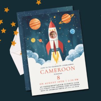 Fun Blue Red Rocket Astronaut Galaxy Space Photo