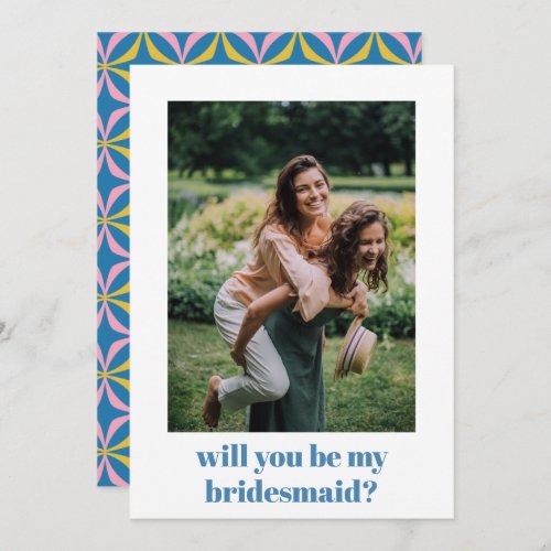 Fun Blue Retro Pattern Bridesmaid Proposal Note Card