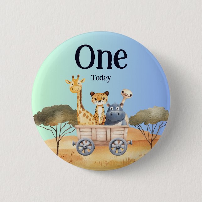 Fun Blue Safari 1st Birthday Button (Front)