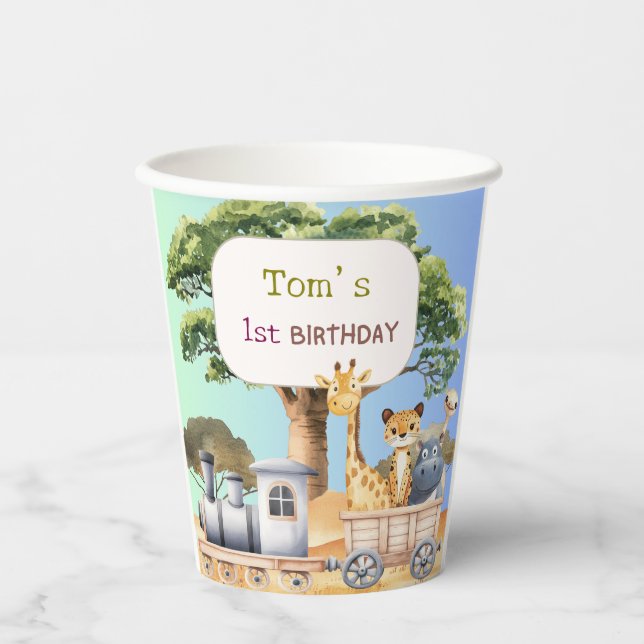 Fun Blue Safari 1st Birthday Paper cup (Front)