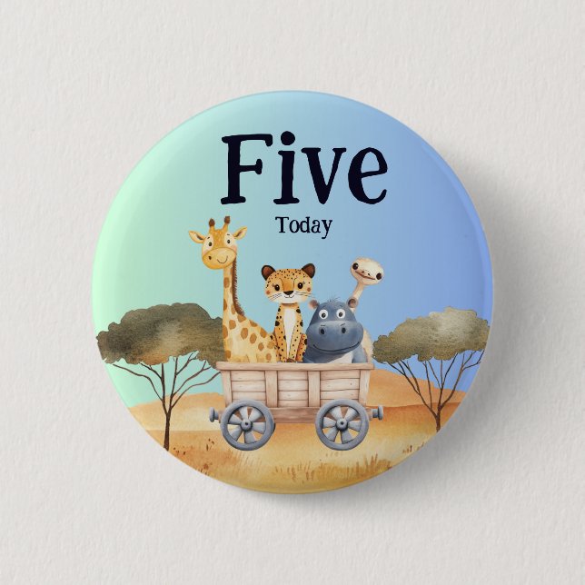 Fun Blue Safari 5th Birthday Button (Front)