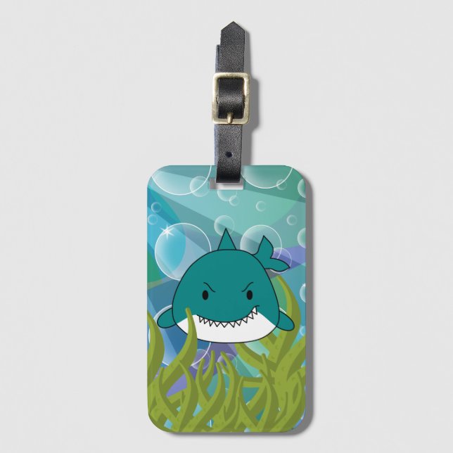 Fun Blue Shark  Luggage Tag (Front Vertical)