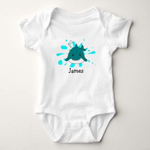Fun Blue Shark Personalized Baby Bodysuit