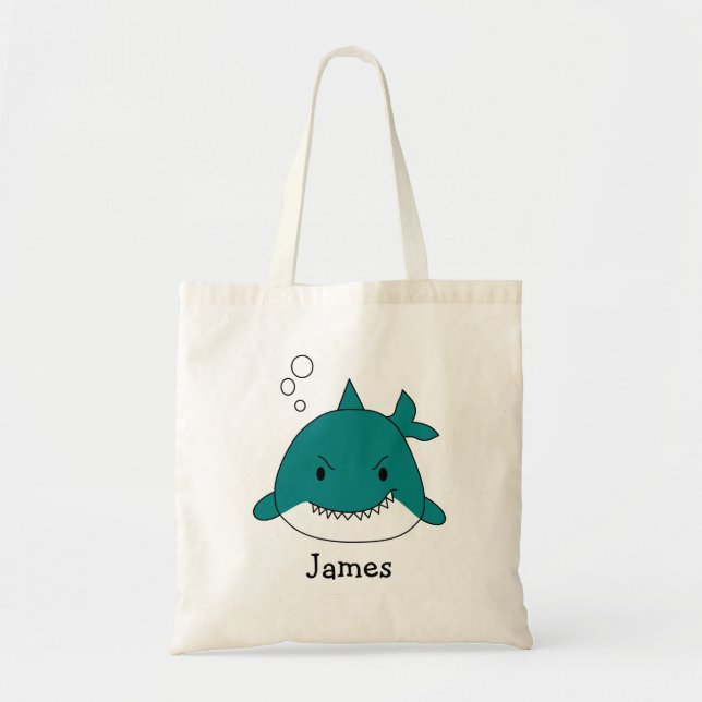 Fun Blue Shark Personalized Tote Bag (Front)