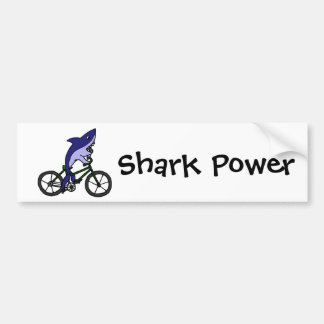 Fun Blue Shark Riding Green Bicycle Bumper Sticker
