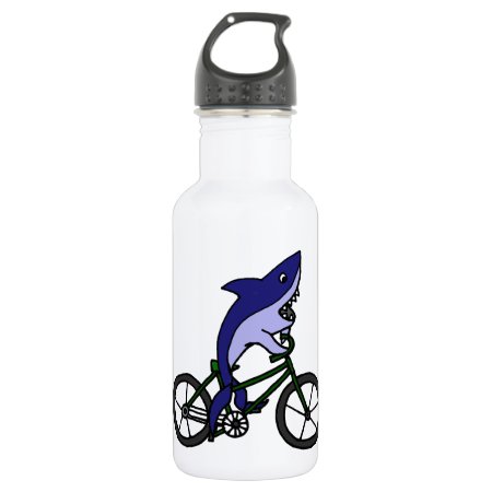 Fun Blue Shark Riding Green Bicycle Water Bottle
