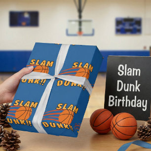 Fun Blue Slam Dunk Basketball Birthday Kids Wrapping Paper