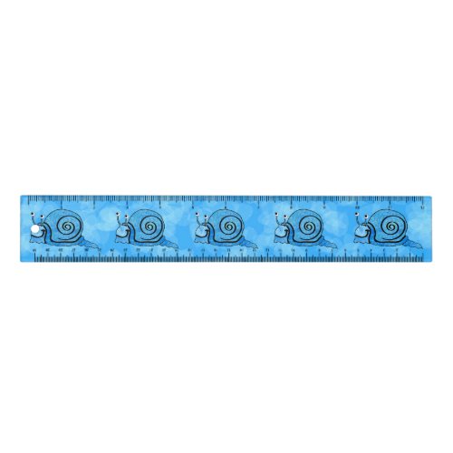 Fun Blue Snail With Smile White Eyes Aqua Blue Ruler