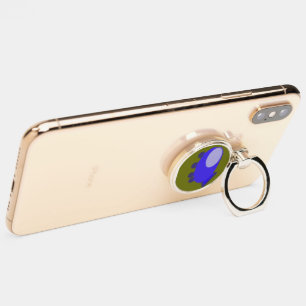 Fun Blue Spaceship on Green Phone Ring Stand