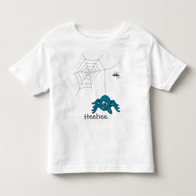 Fun blue spider and fly kids t-shirt (Front)