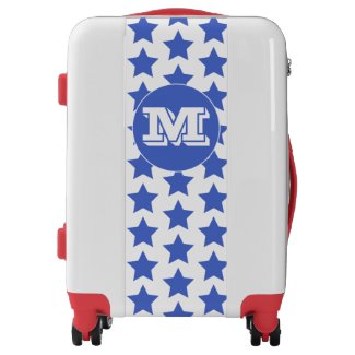 Fun Blue Stars Pattern Monogram Carry On, White Luggage