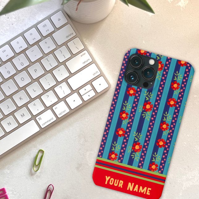 Fun Blue Stripe Flowers Pattern Inspirivity  Case-Mate iPhone Case (Creator Uploaded)