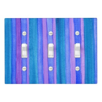 Fun Blue, Teal, Violet Painted Stripes Light Switch Cover