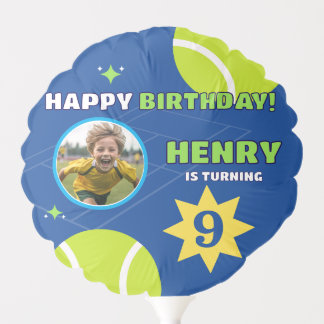 Fun Blue Tennis Theme Kids Birthday Balloon