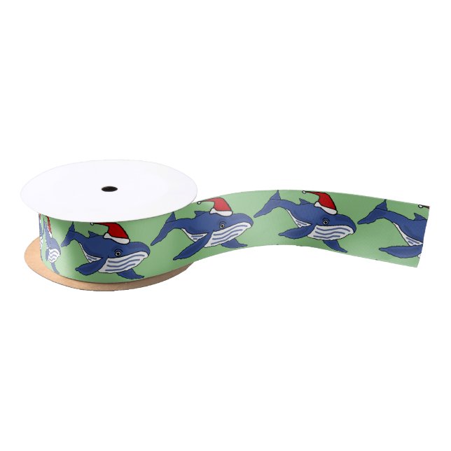Fun Blue Whale in Santa Hat Christmas Ribbon (Spool)