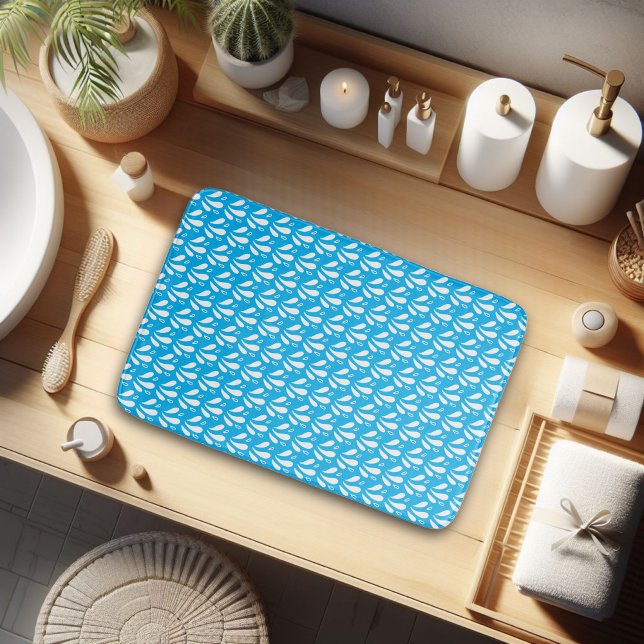 Fun Blue White Minimalist Splash Pattern  Bath Mat (Creator Uploaded)