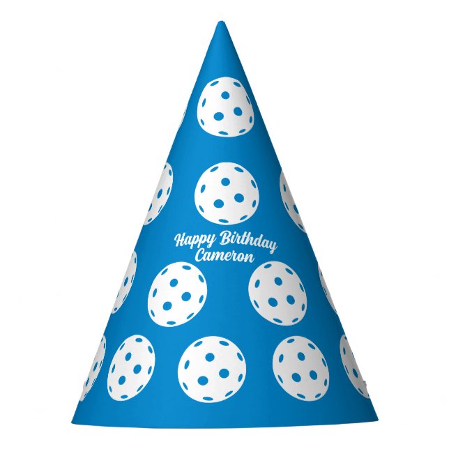 Fun Blue White Pickleball Pattern Personalized Party Hat (Front)
