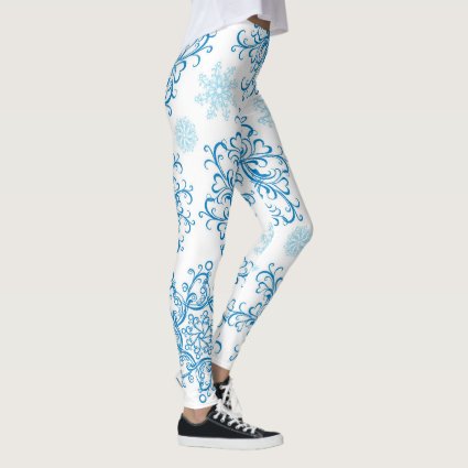 Fun blue white snowflake pattern leggings