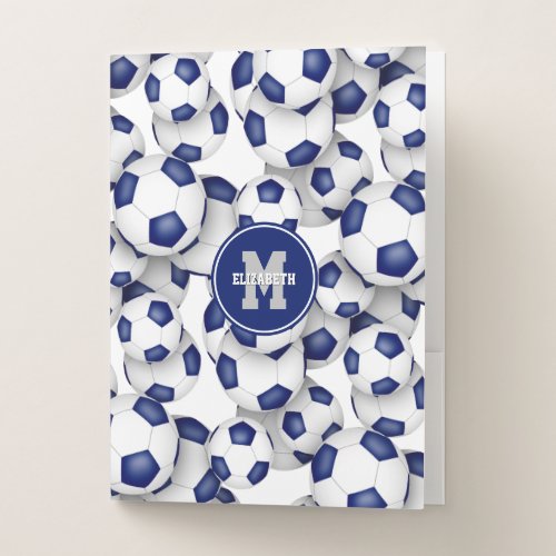 fun blue white soccer balls pattern girls sports pocket folder