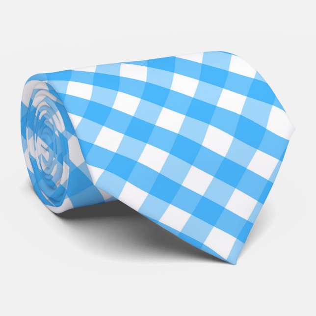 Fun blue white tiled plaid pattern  neck tie (Rolled)