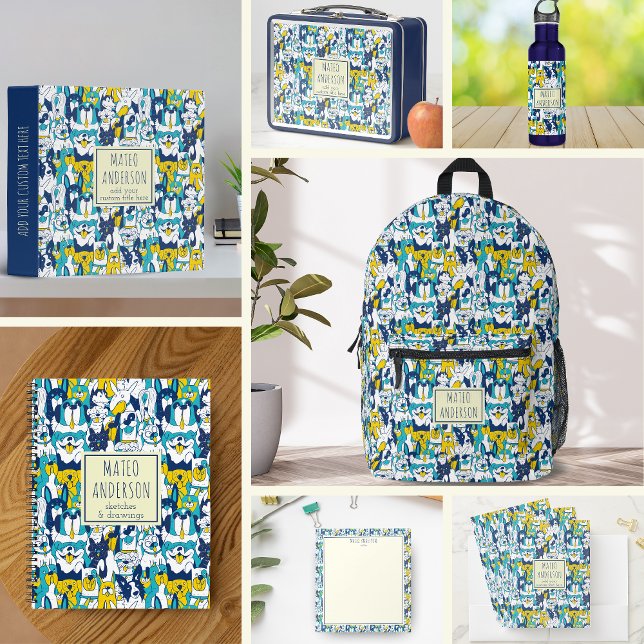 Fun Blue Yellow Dogs Pattern Personalized Name Pocket Folder (Creator Uploaded)