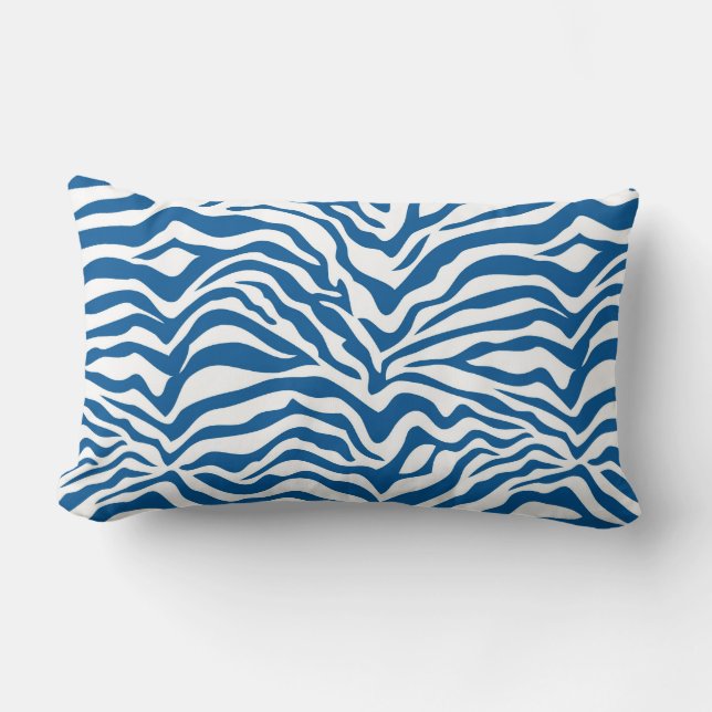 Fun Blue Zebra Stripes Wild Animal Print Lumbar Pillow (Front)