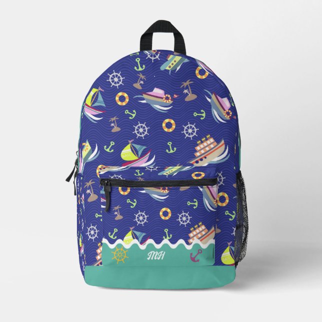 Fun Boat Navy Printed Backpack (Front)