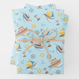 Fun Boats Blue Wrapping Paper