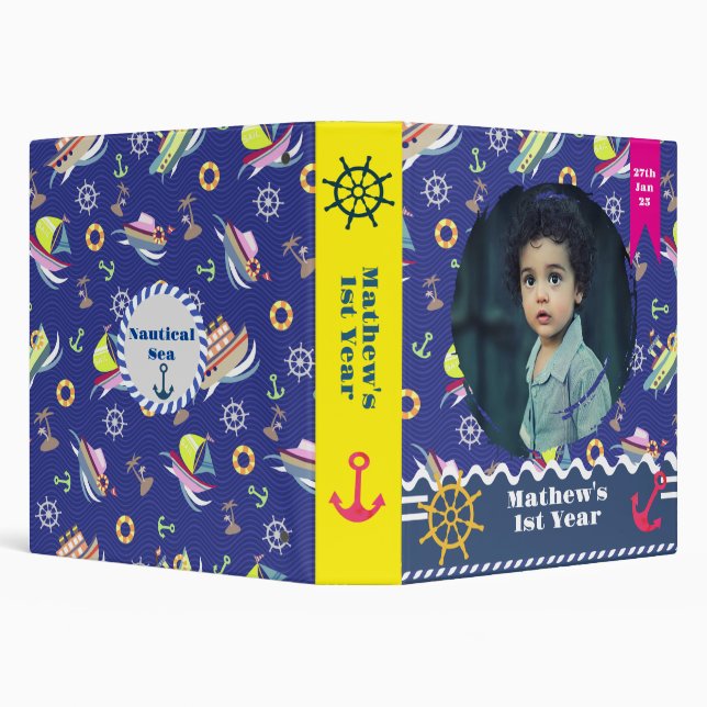 Fun Boats Blue Yellow 3 Ring Binder (Background)