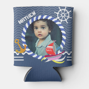 Fun Boats Photo Navy Blue Can Cooler