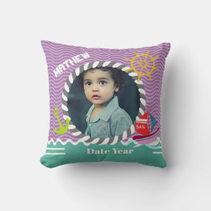 Fun Boats Photo Purple Aqua Throw Pillow