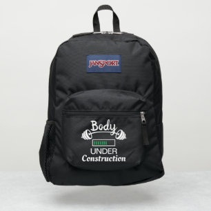 Fun body under construction gym barbell custom JanSport backpack