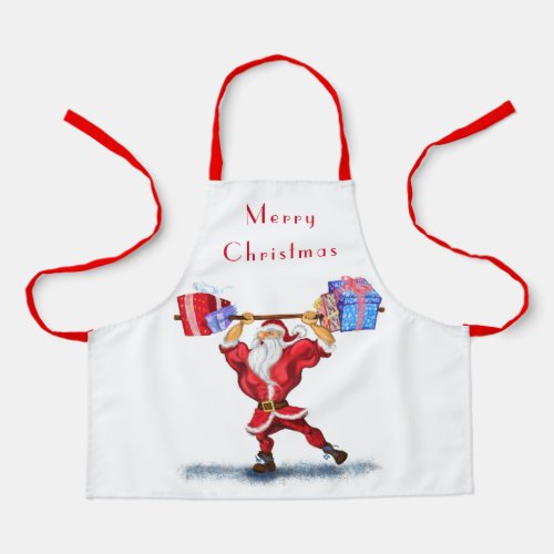 Fun Bodybuilder Santa Claus with Christmas Gifts Apron