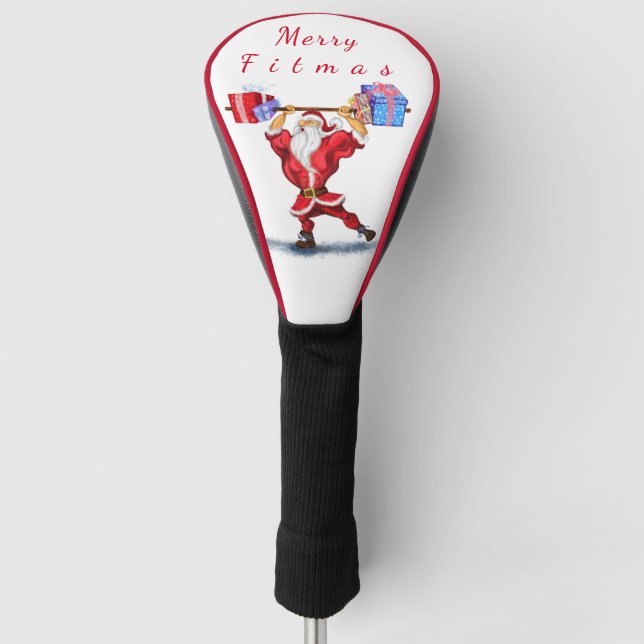 Fun Bodybuilder Santa Claus with Christmas Gifts Golf Head Cover (Front)