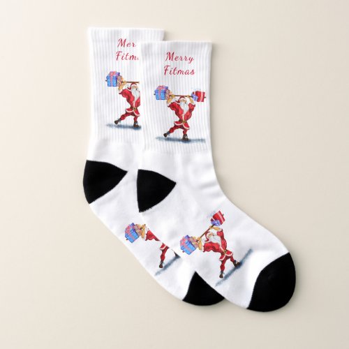 Fun Bodybuilder Santa Claus with Christmas Gifts Socks