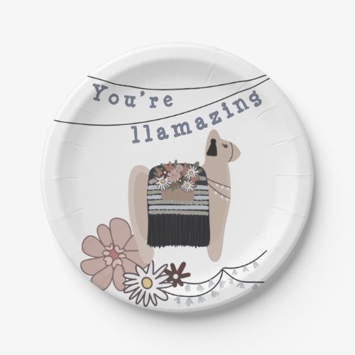 Fun boho llama floral birthday  invitation paper plates