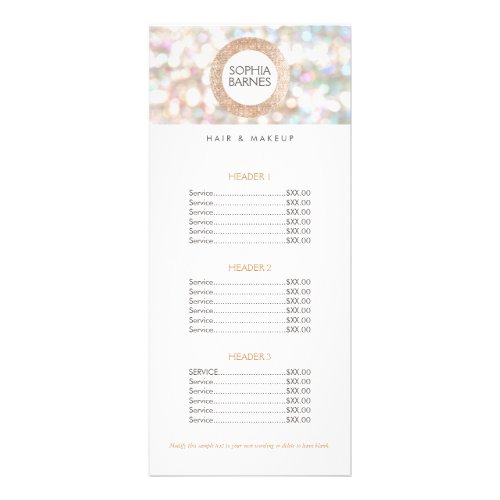 Fun Bokeh and Rose Gold Salon Price List Menu 2