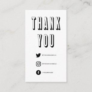 Fun bold 3D thank you white and black social media Enclosure Card