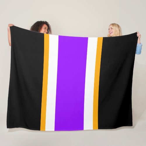 Fun Bold Black Bright Purple White Yellow Stripes Fleece Blanket