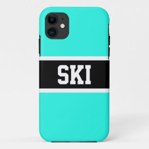 Fun Bold Black Colorful Aqua Mint SKI Stripes Text iPhone 11 Case