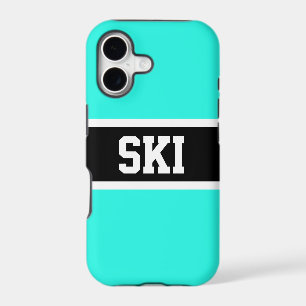 Fun Bold Black Colorful Aqua Mint SKI Stripes Text iPhone 17 Case