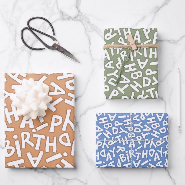 Fun Bold Happy Birthday Celebration Wrapping Paper Sheets (Front)