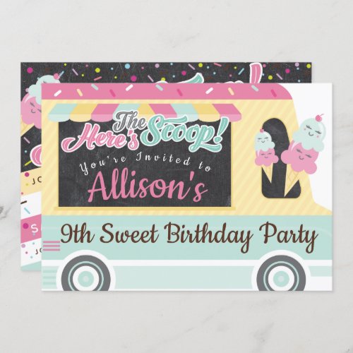 Fun Bold Ice Cream Truck Birthday Party Invitation