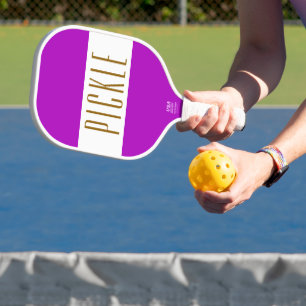 Fun Bold Magenta Pink White PICKLE Stripes Text Carbon Fiber Pickleball Paddle