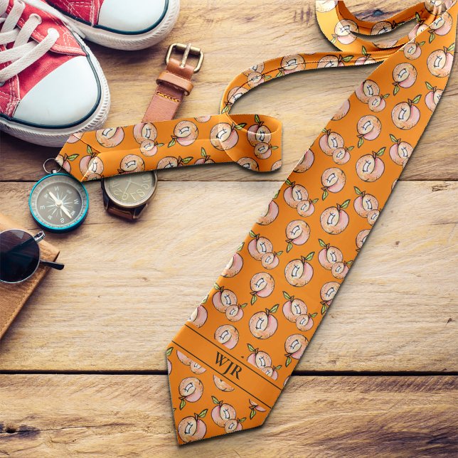 Fun Bold Modern Novelty Peaches Summer Initials  Neck Tie (Creator Uploaded)