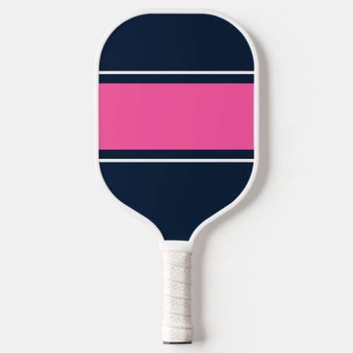 Fun Bold Nautical Navy Colorful Pink Racing Stripe Pickleball Paddle