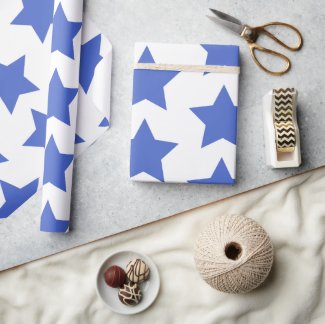 Fun, Bold Navy Blue Stars Pattern Wrapping Paper