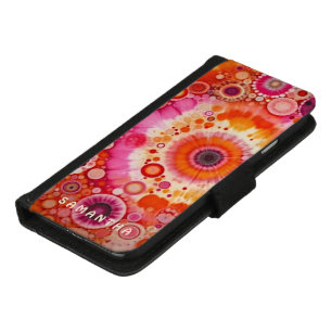 Fun Bold Orange Hot Pink Batik Circles Art Pattern iPhone 8/7 Wallet Case
