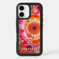 Fun Bold Orange Hot Pink Batik Circles Art Pattern