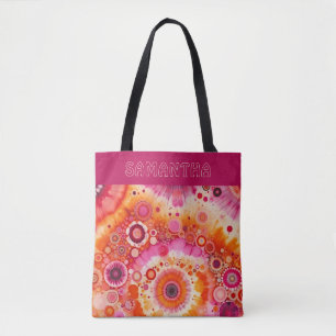 Fun Bold Orange Hot Pink Batik Circles Art Pattern Tote Bag